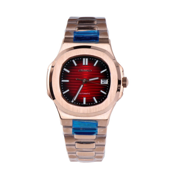 NH35 Nautilus Mod Rose gold case with a red-to-black gradient dial